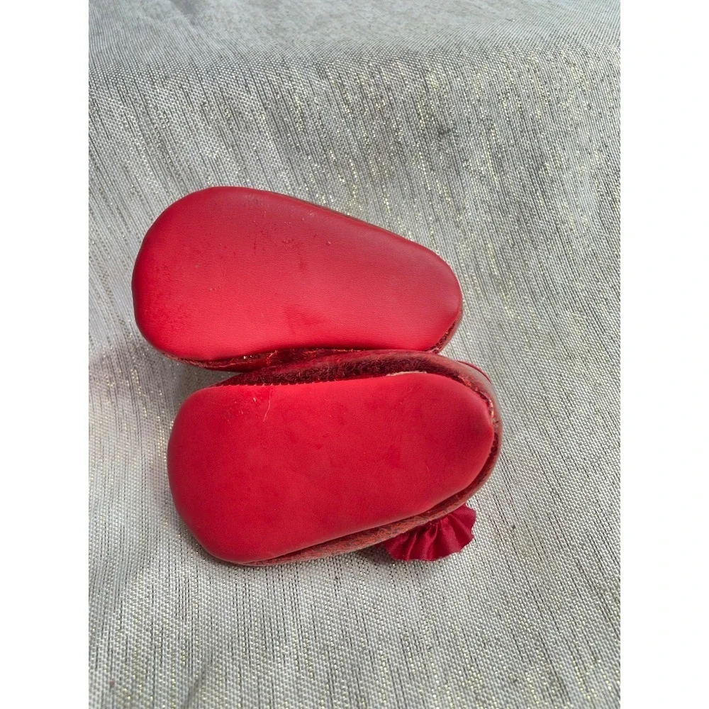 Sparkly Red Glitter Mary Jane Baby Toddler Shoes Flower Detail Size 1